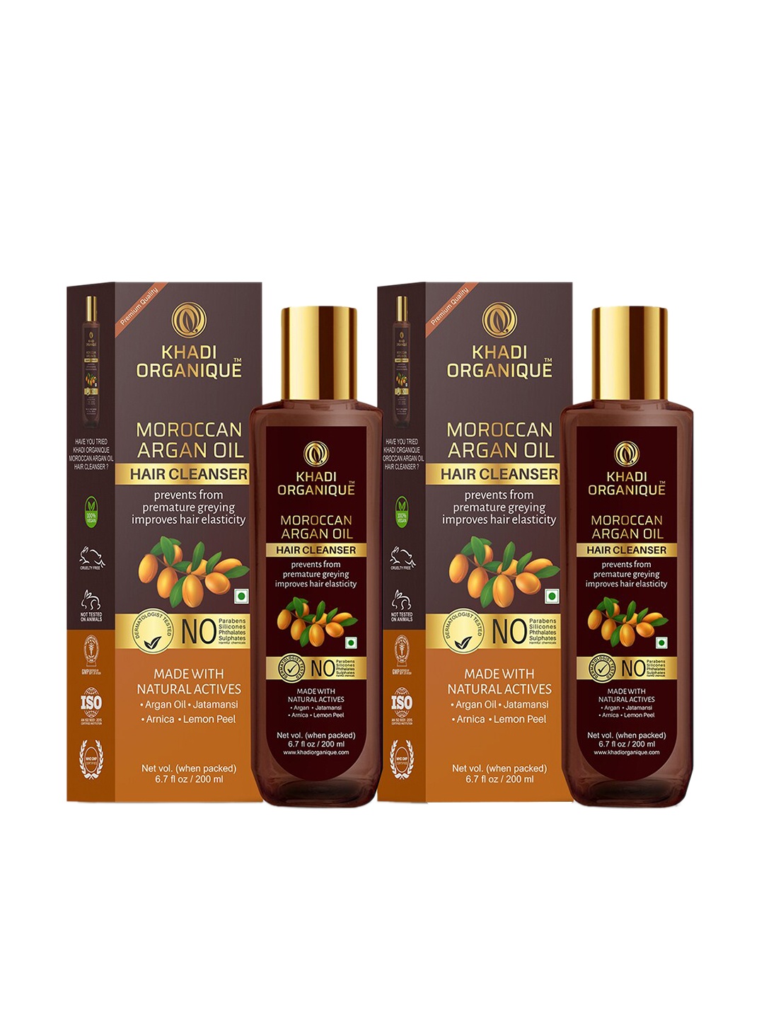 

Khadi Organique Set Of 2 Moroccan Argan Oil Shampoo For Hair Dandruff 400 ml, Transparent