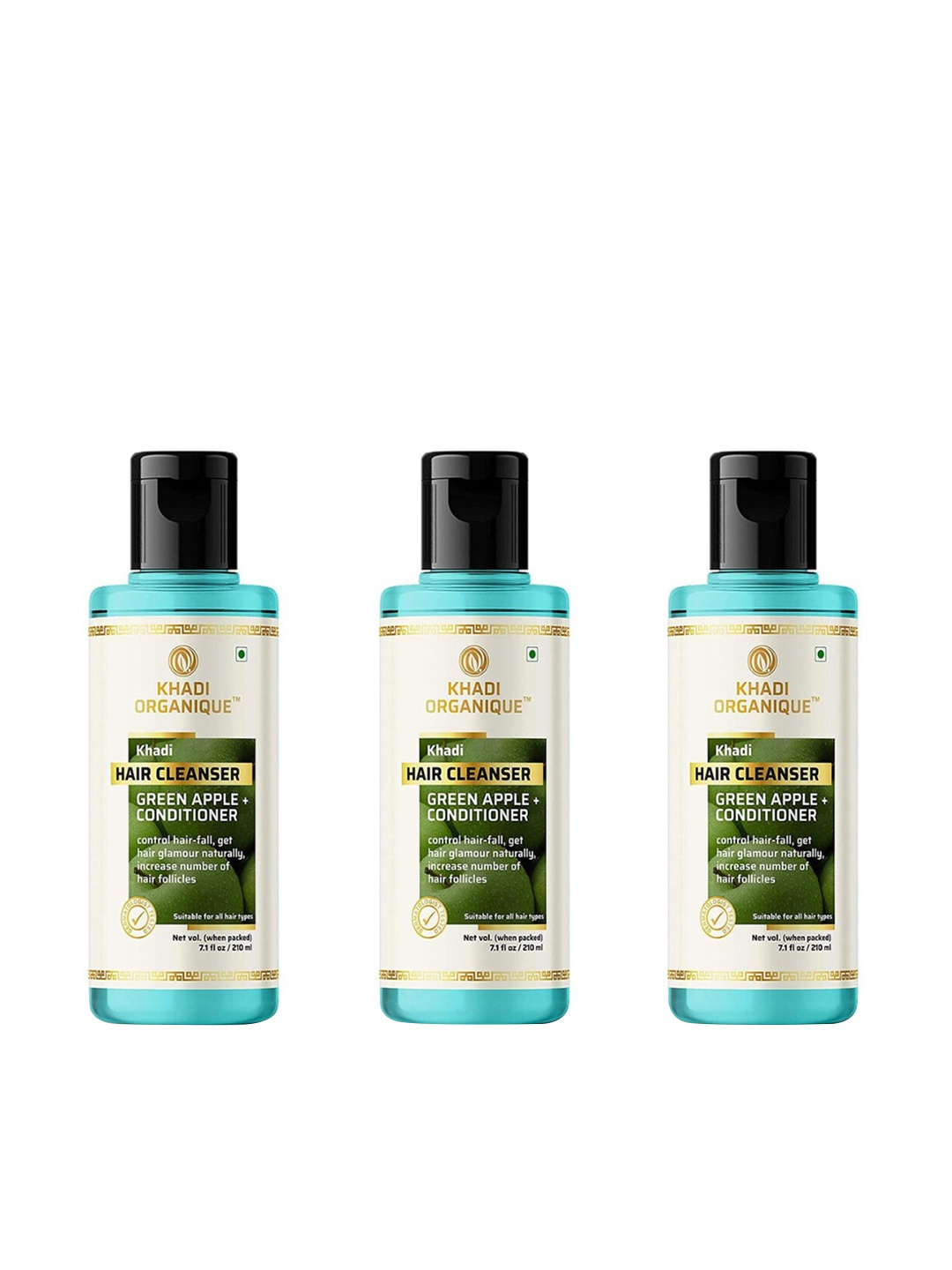 

Khadi Organique Set Of 3 Green Apple Shampoo Conditioner For Control Hair Dandruff 630ml, Transparent