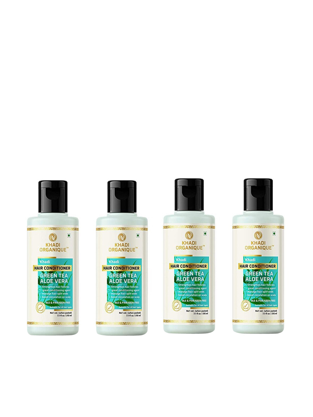 

Khadi Organique Set Of 4 Green Tea Aloevera Conditioner For Hair Dandruff 840 ml, Transparent