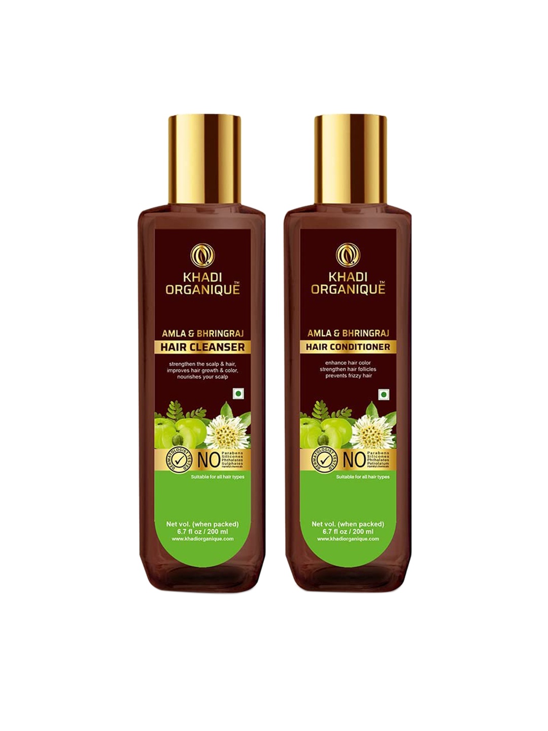 

Khadi Organique Set Of 2 Amla & Bhingraj Shampoo and Conditioner 400 ml, Transparent