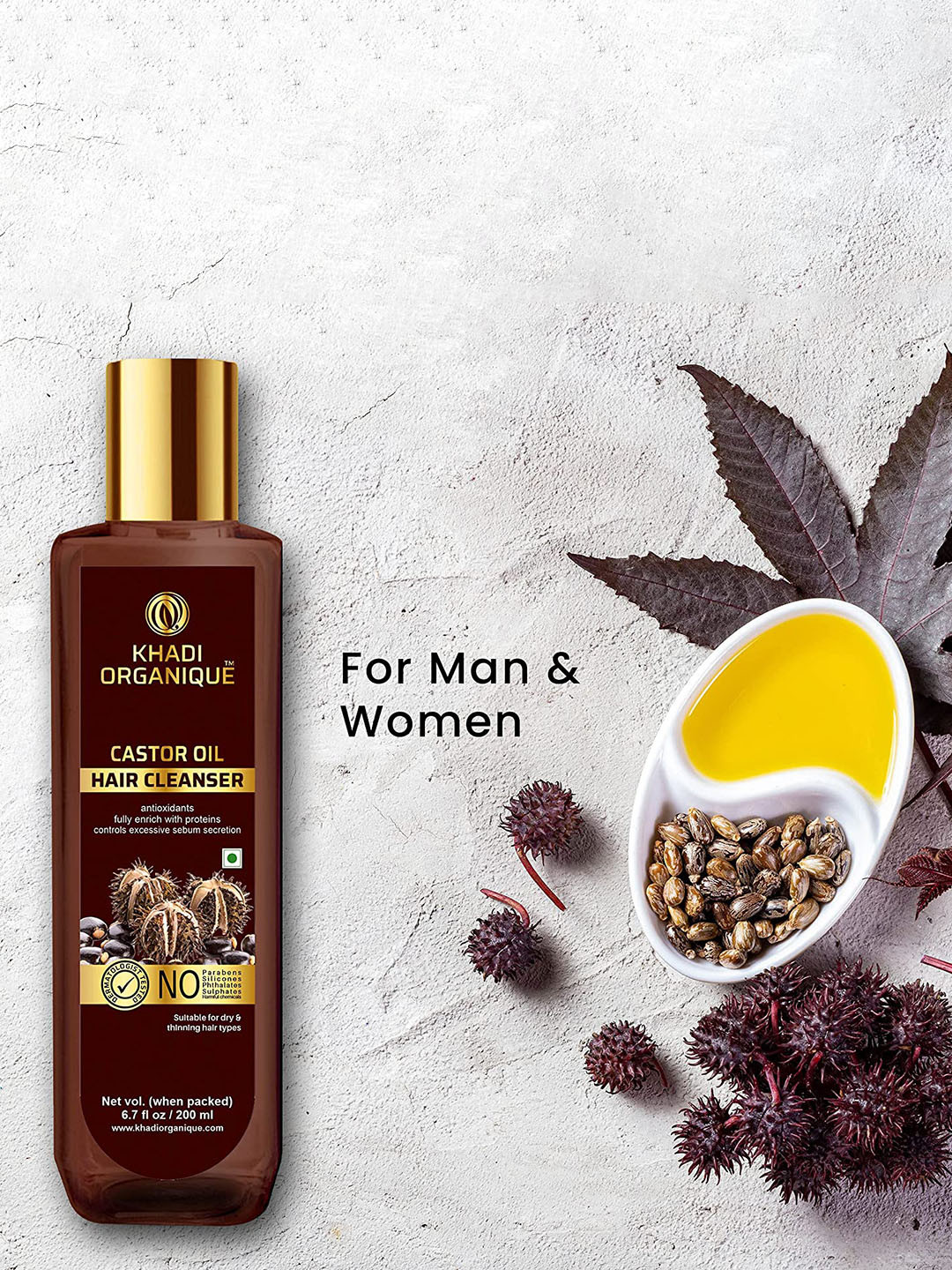 

Khadi Organique Set Of 2 Castor Oil Hair Shampoo For Damaged Hairs 400 ml, Transparent