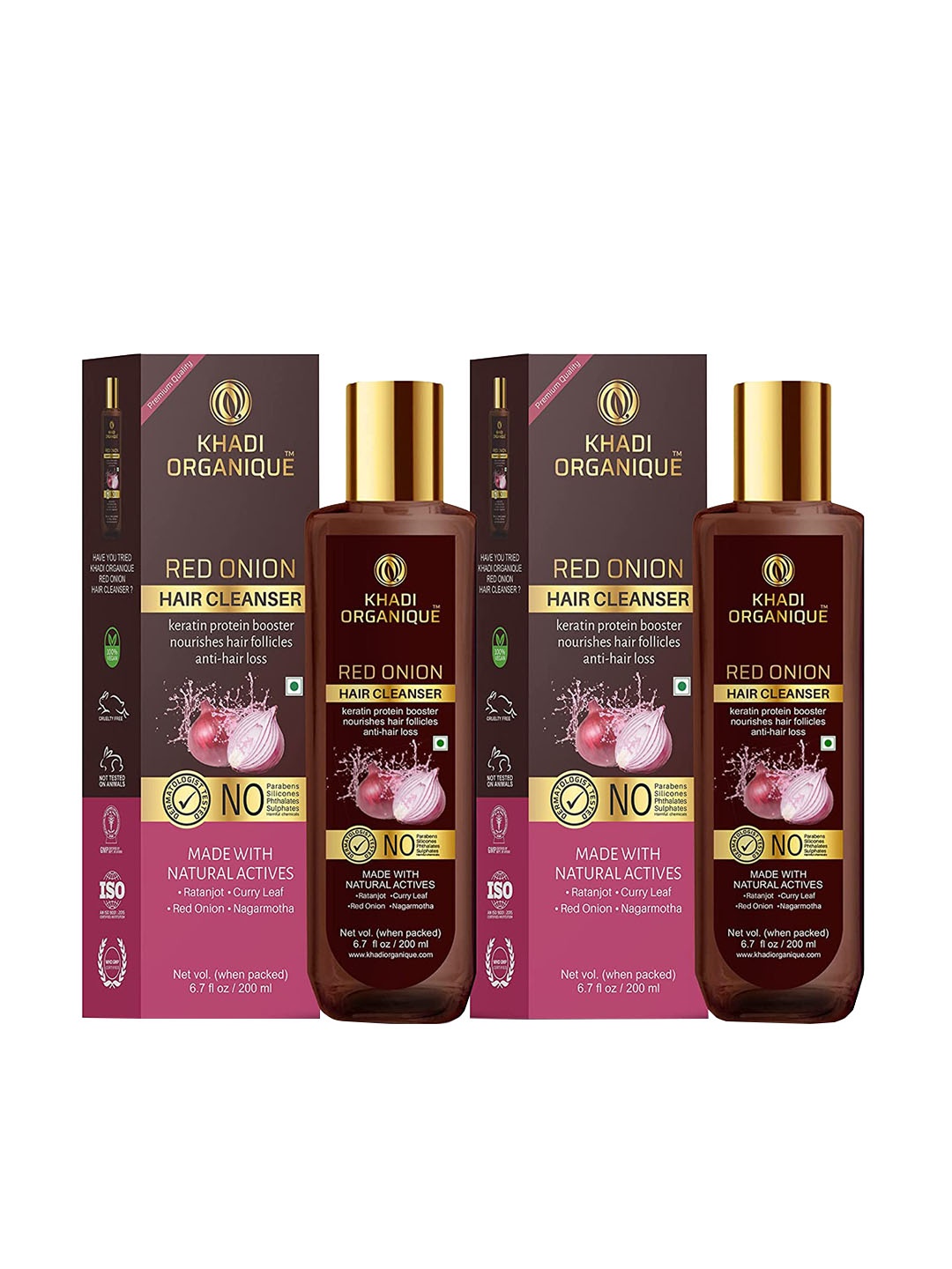 

Khadi Organique Set Of 2 Red Onion Hair Shampoo For Hair Fall & Hair Follicles 400ml, Transparent