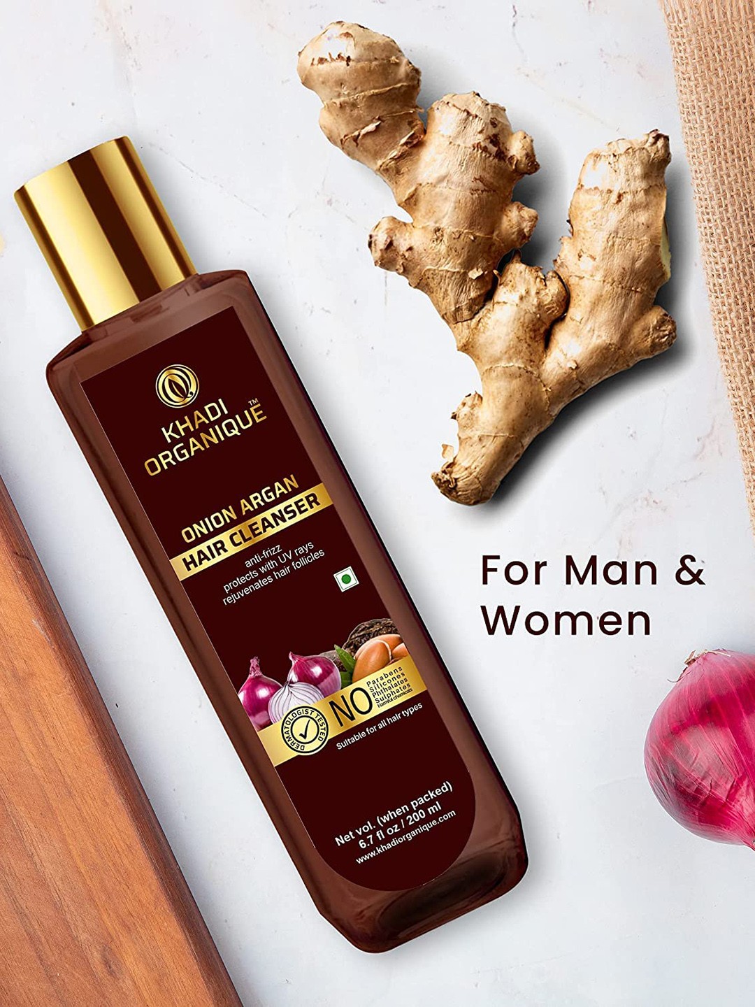 

Khadi Organique Set Of 2 Onion Argan Hair Shampoo For Fizz Hair & Protects 400ml, Transparent
