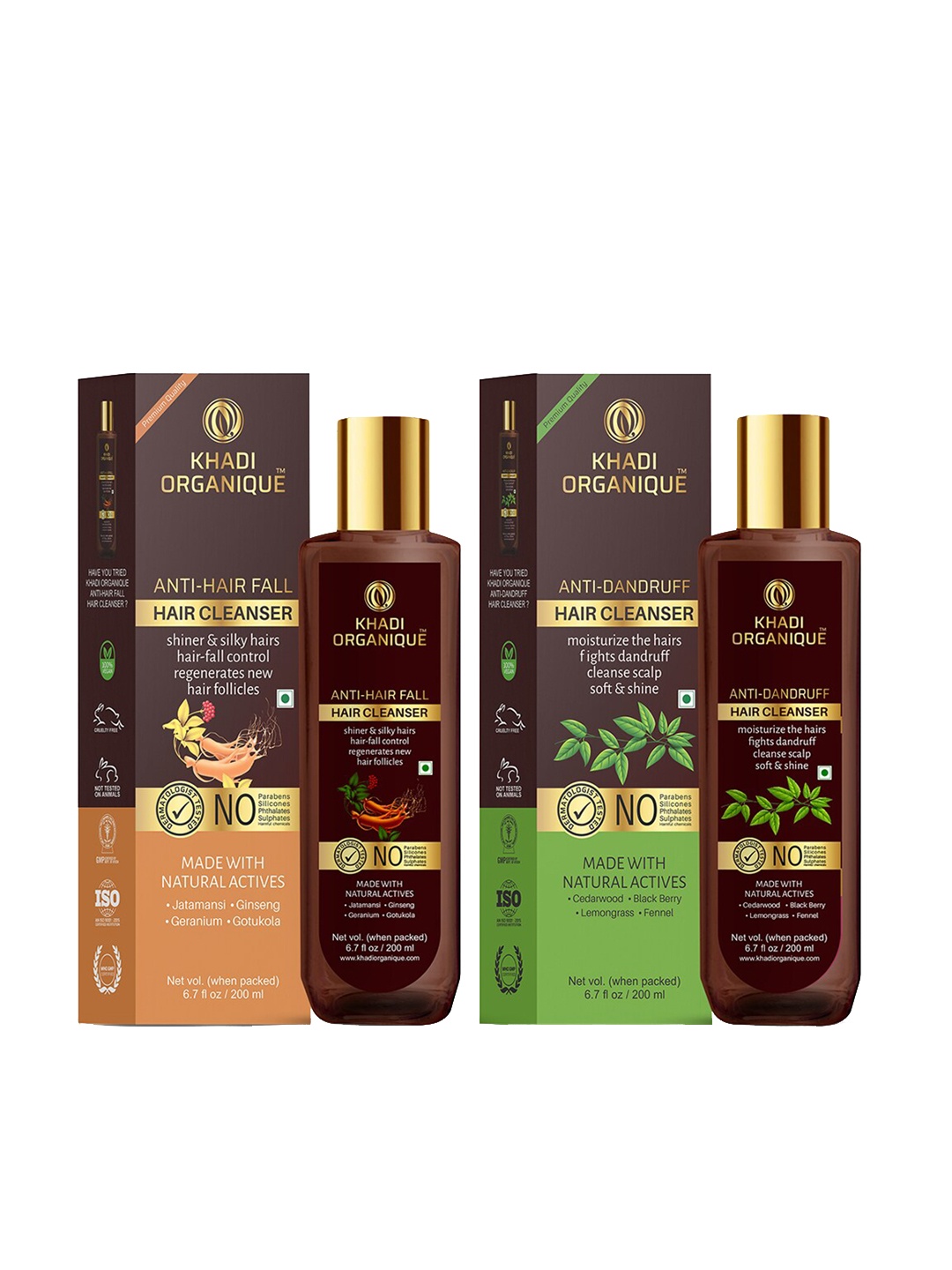 

Khadi Organique Set Of 2 Anti Hair Fall Hair Shampoo & Anti Dandruff Hair Shampoo 400ml, Transparent