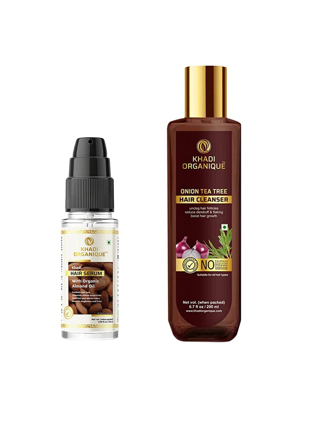 

Khadi Organique Set Of 2 Almond Hair Serum & Onion Tea Tree Hair Shampoo 250ml, Transparent