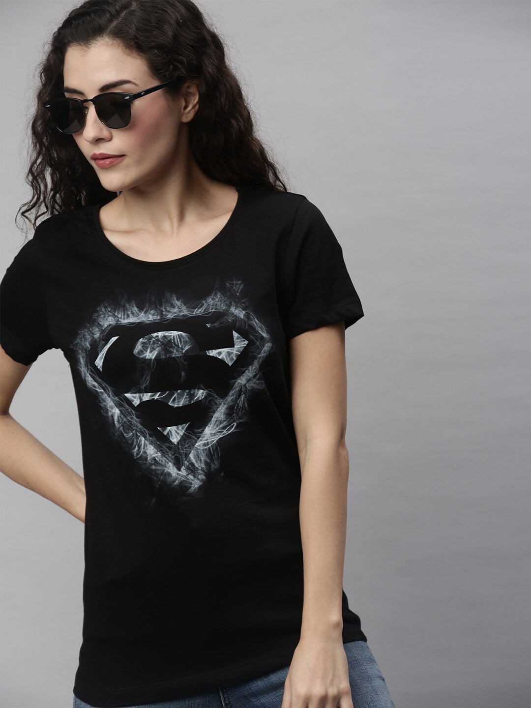 

Kook N Keech Superman Women Black Superman Printed Cotton T-shirt