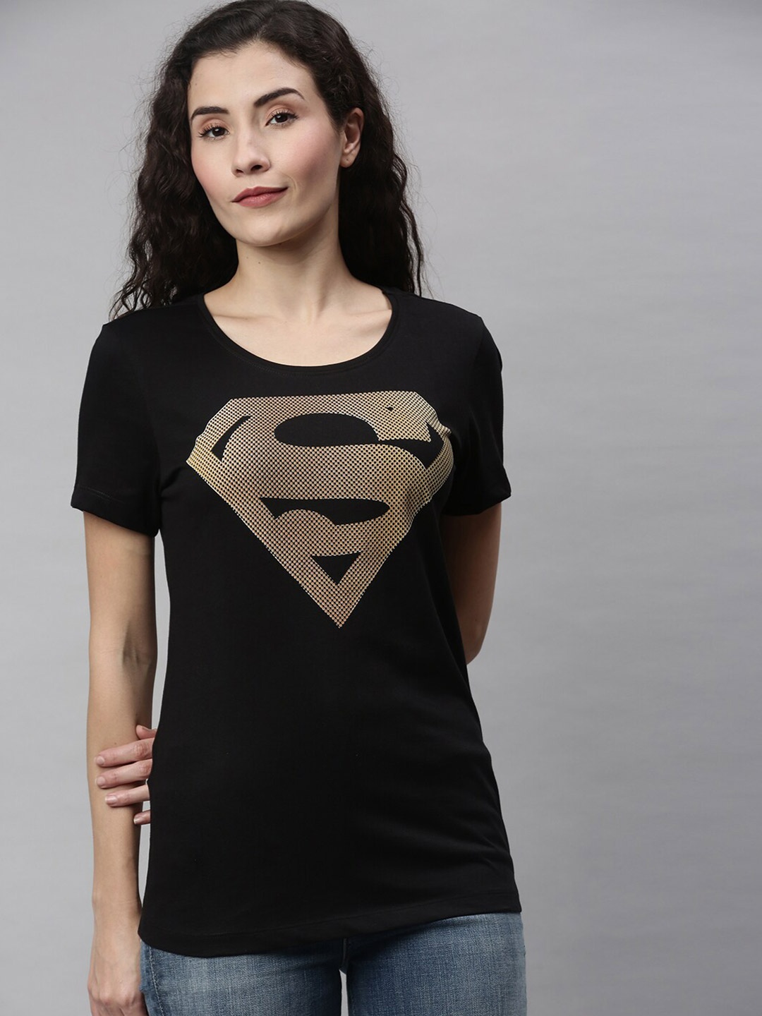 

Kook N Keech Superman Women Black Superman Printed Cotton T-shirt