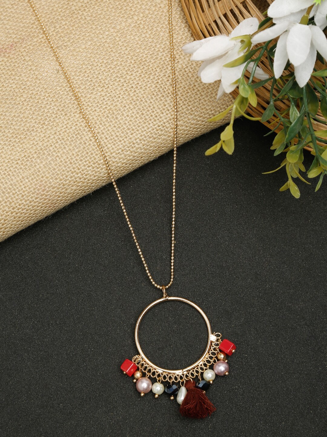 

Dhrohar Women Red & White Gold-Plated Long Necklace