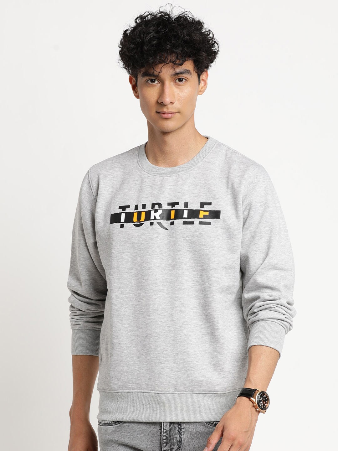 

Turtle Men Grey Printed Cotton Sweatshirt