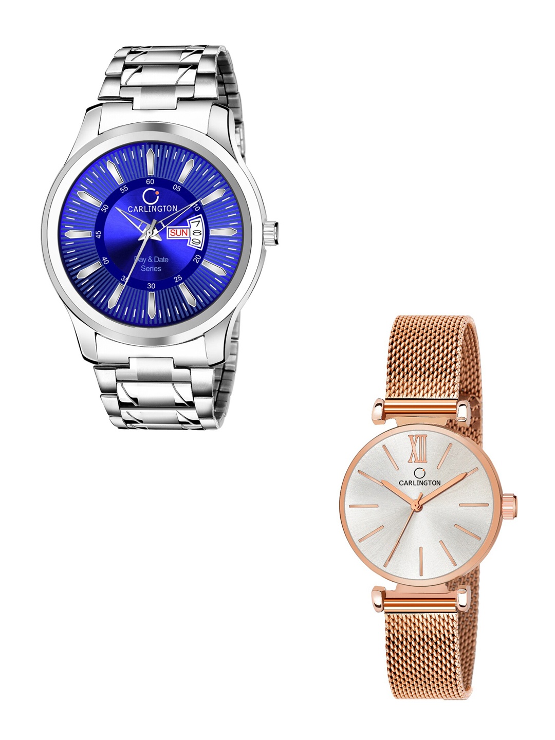 

CARLINGTON Unisex Blue Dial & Silver Toned Stainless Steel Bracelet Style Straps Analogue Watch