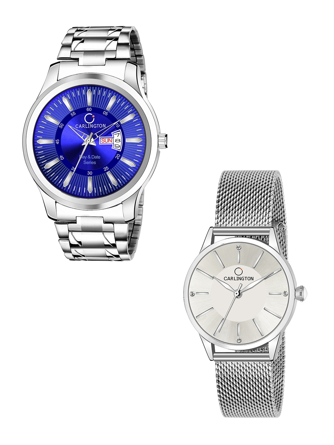 

CARLINGTON Set of 2 Unisex Bracelet Style Straps Analogue Watch, Blue