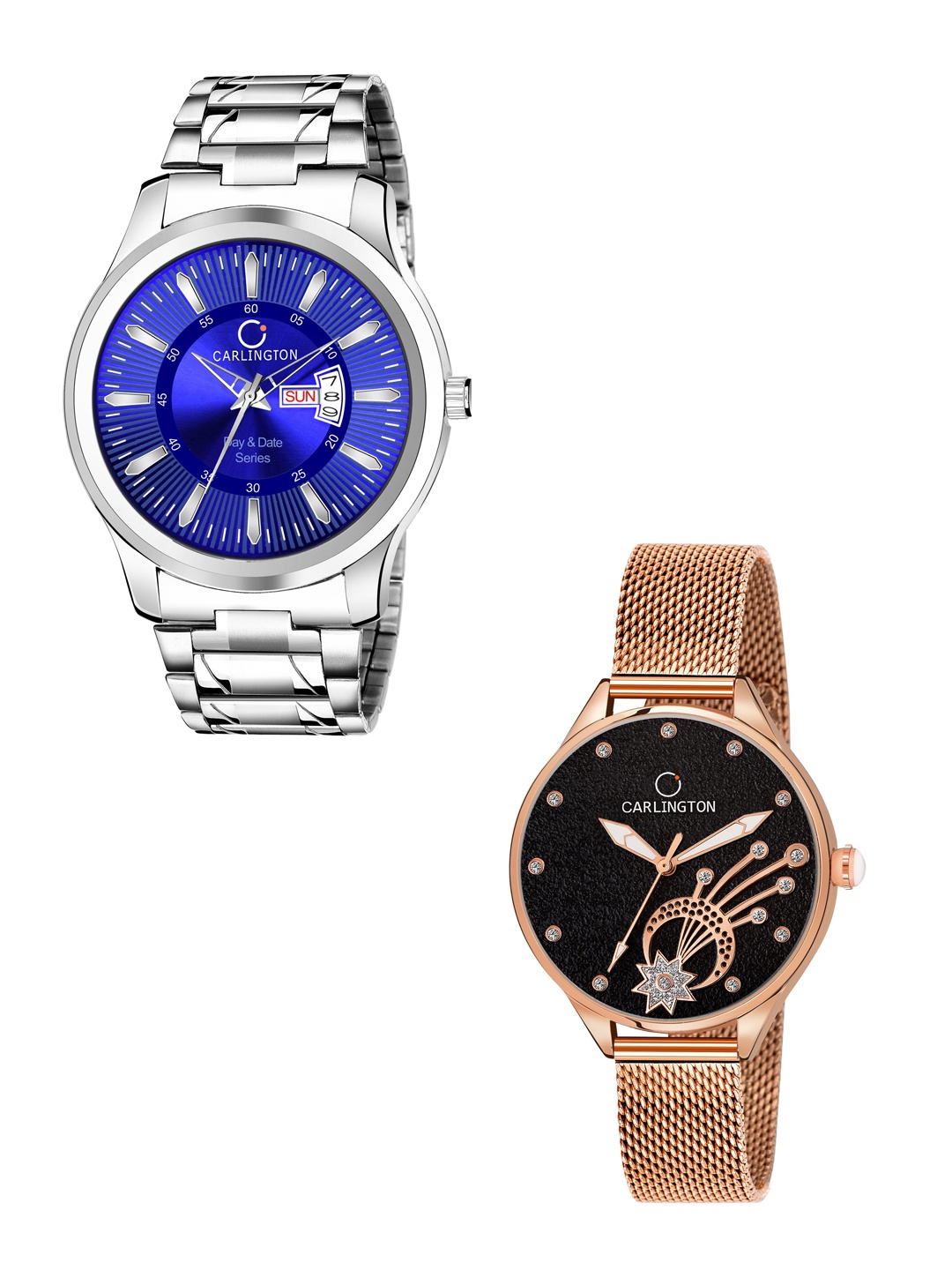 

CARLINGTON Set of 2 Unisex Bracelet Style Straps Analogue Watch, Blue
