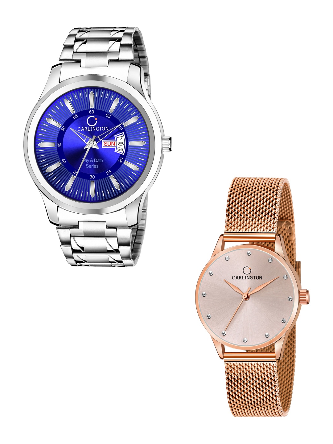 

CARLINGTON Set of 2 Unisex Stainless Steel Bracelet Style Straps Analogue Watch, Blue