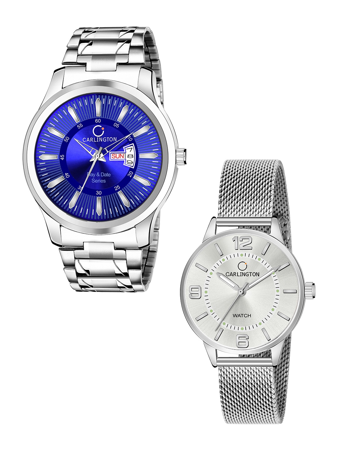 

CARLINGTON Unisex Blue Dial & Silver Toned Stainless Steel Bracelet Style Straps Analogue Watch