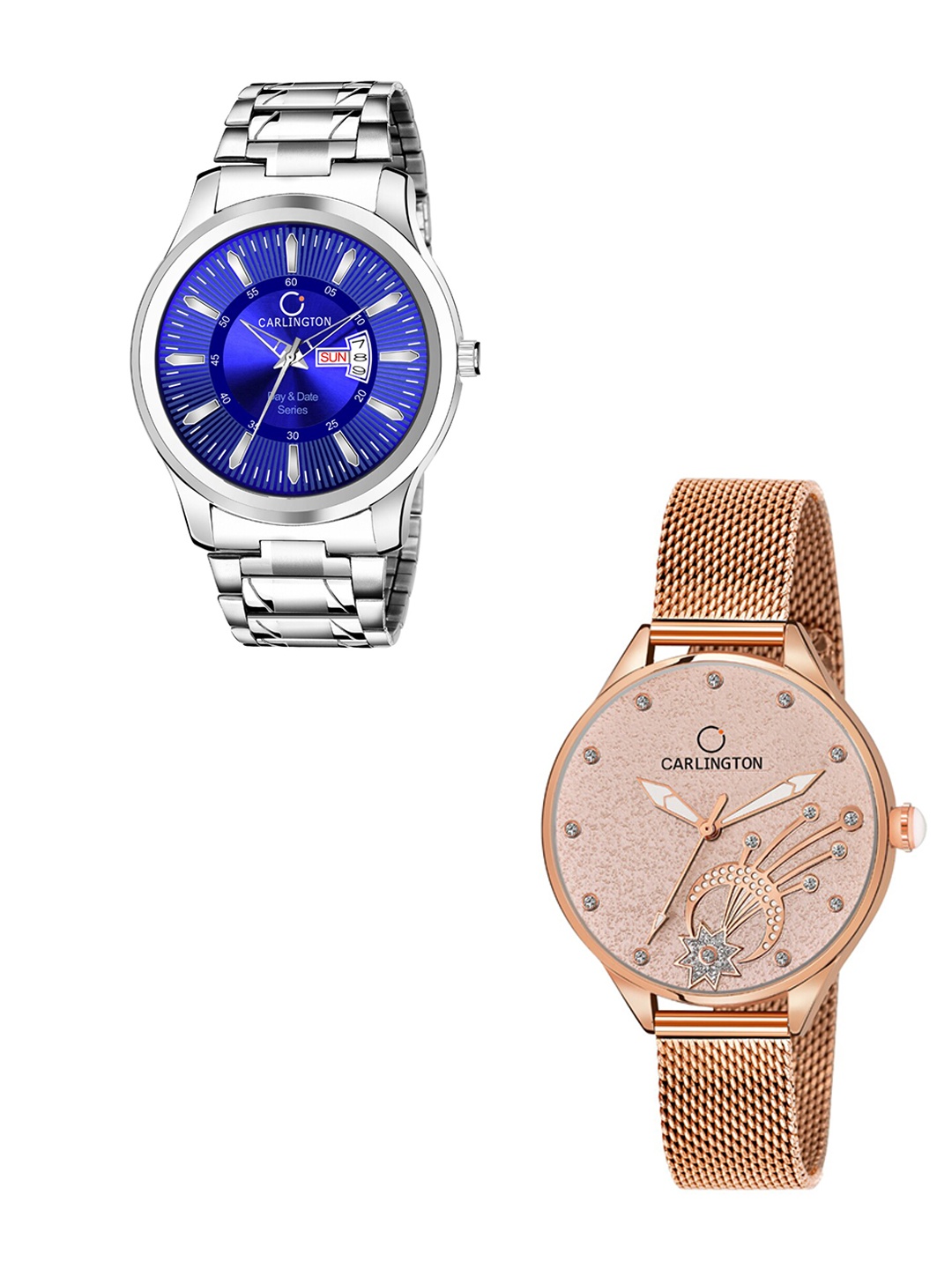 

CARLINGTON Unisex Set of 2 Stainless Steel Straps Analogue Watch, Blue