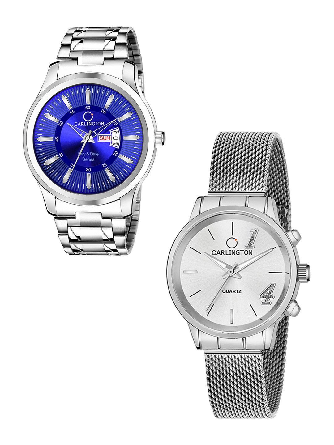 

CARLINGTON Set of 2 Unisex Stainless Steel Bracelet Style Straps Analogue Watch, Blue
