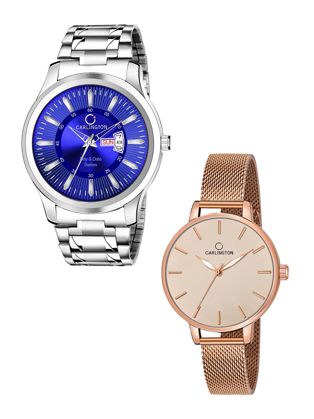 

CARLINGTON Set of 2 Unisex Bracelet Style Straps Analogue Watch, Blue