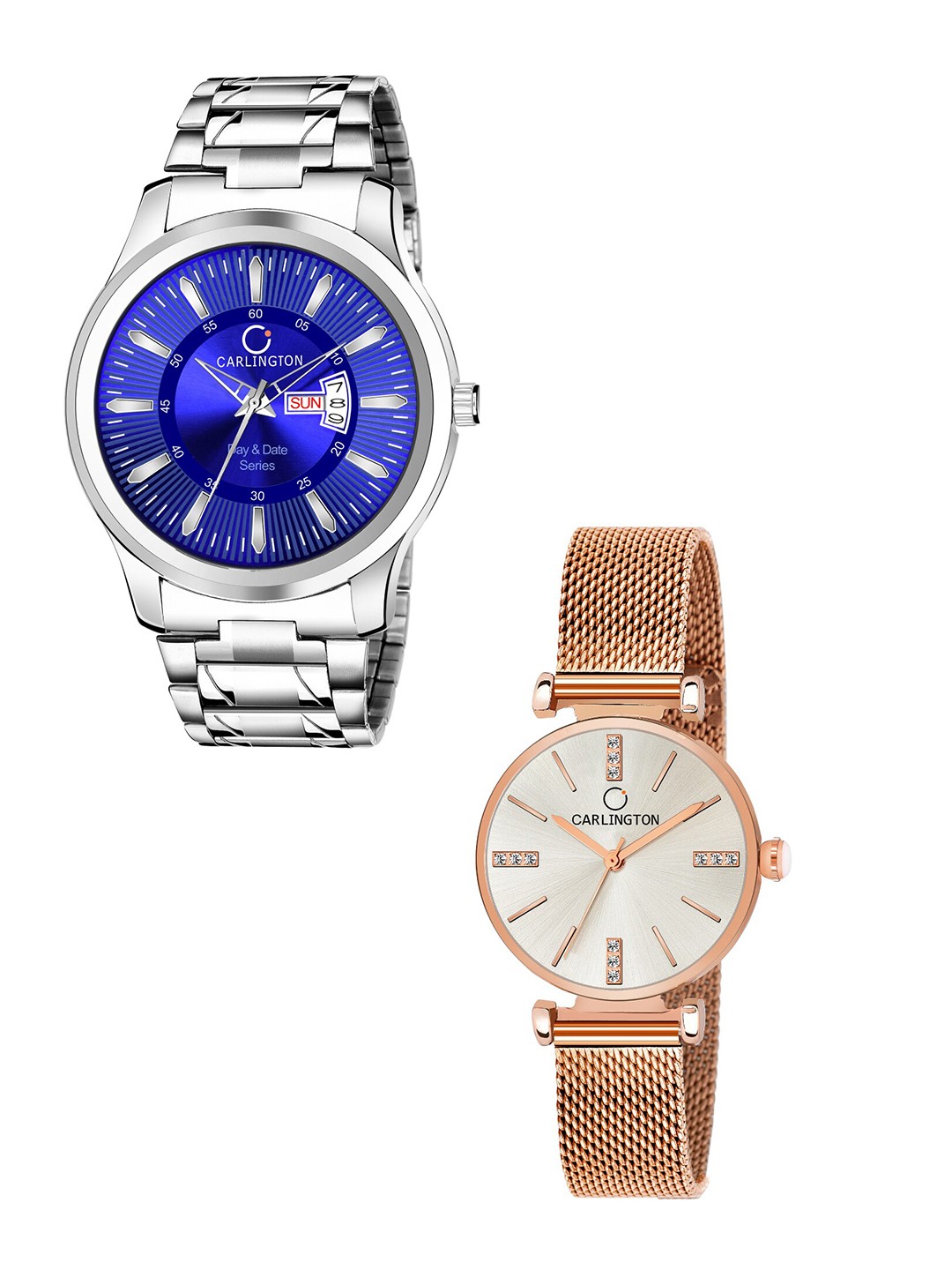 

CARLINGTON Unisex Blue Dial & Silver Toned Stainless Steel Bracelet Style Straps Analogue Watch
