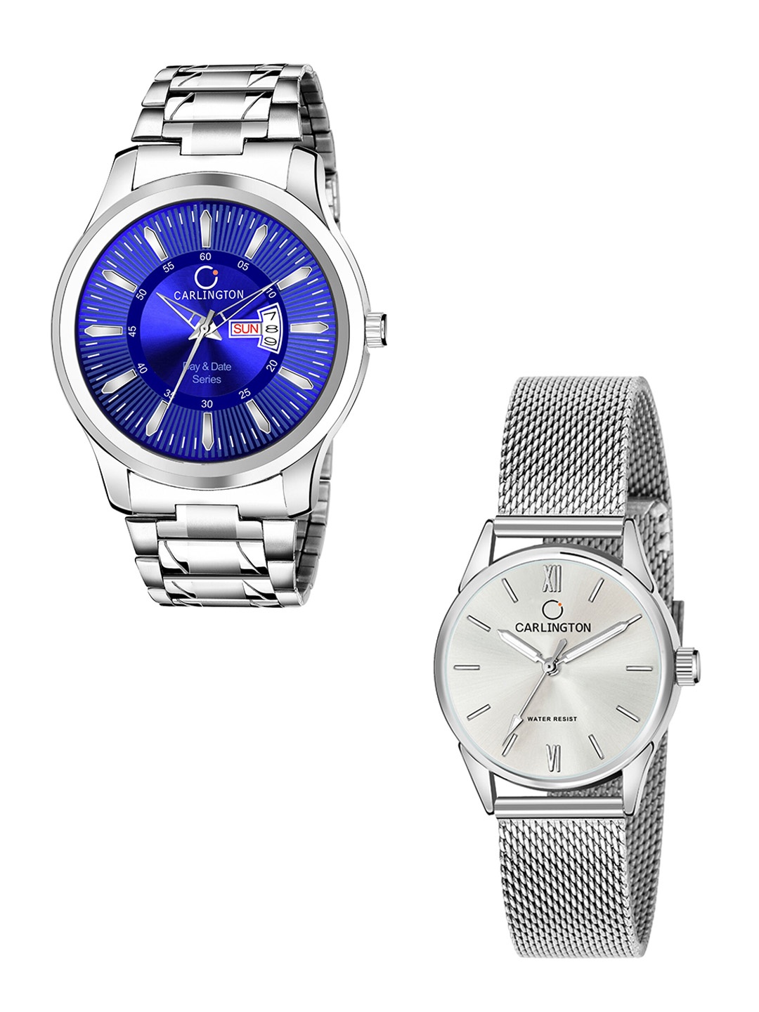 

CARLINGTON Unisex Round Dial & Stainless Steel His and Her Watches Analogue Watch CT2008, Blue