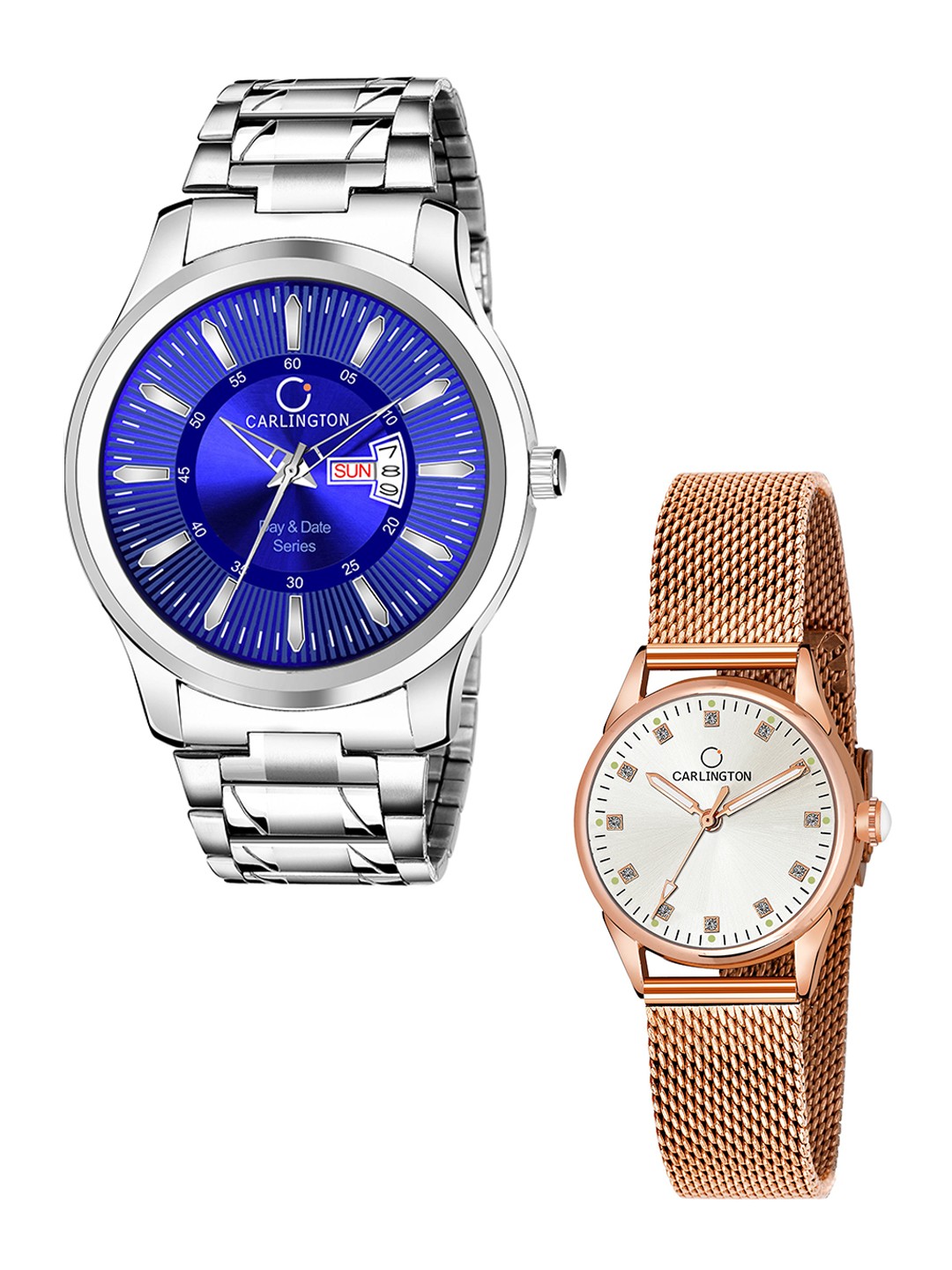 

CARLINGTON Unisex Round Dial & Stainless Steel His and Her Watches Analogue Watch CT2003, Blue