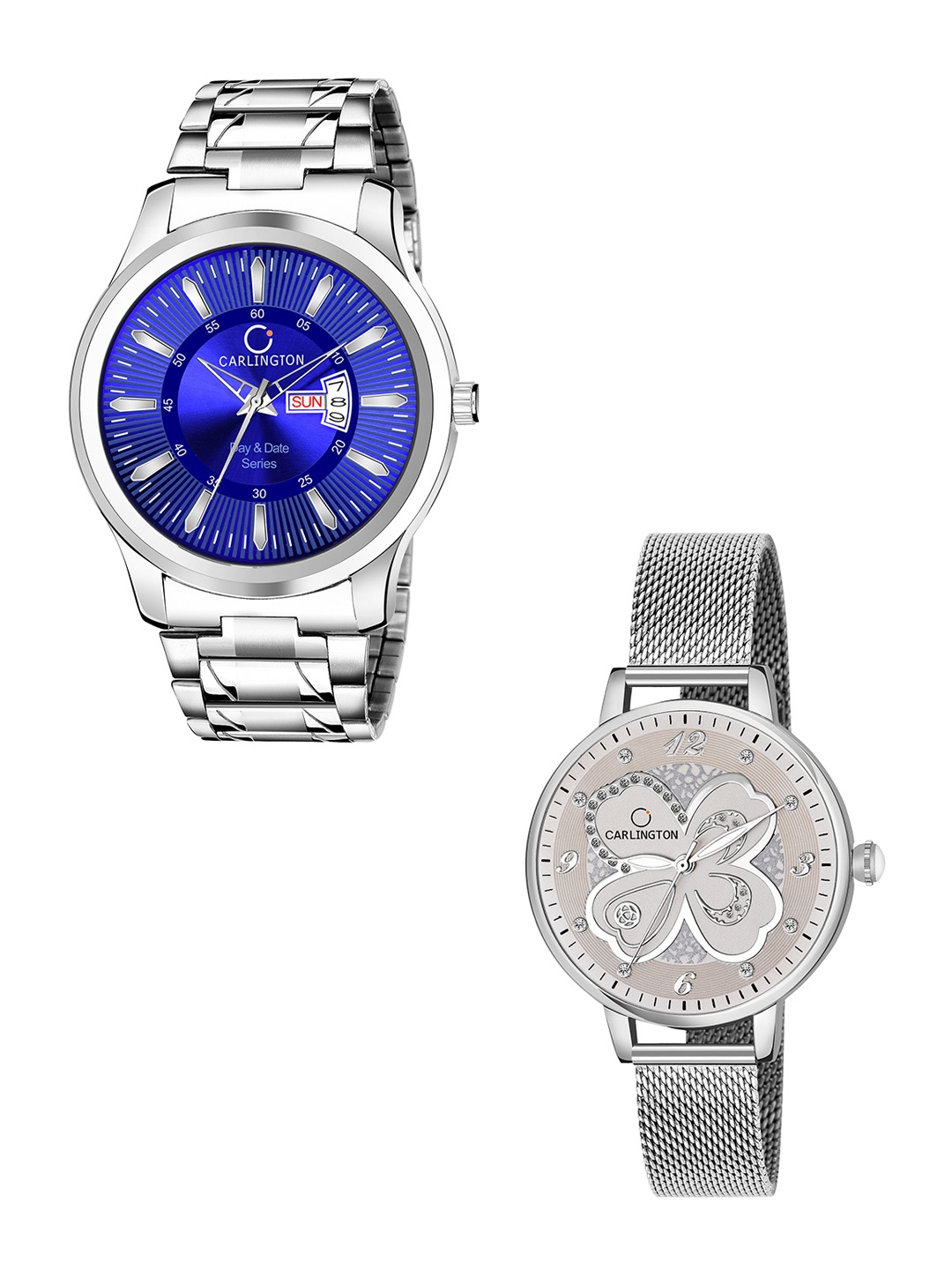 

CARLINGTON Unisex Round Dial & Stainless Steel His and Her Watches Analogue Watch CT2019, Blue