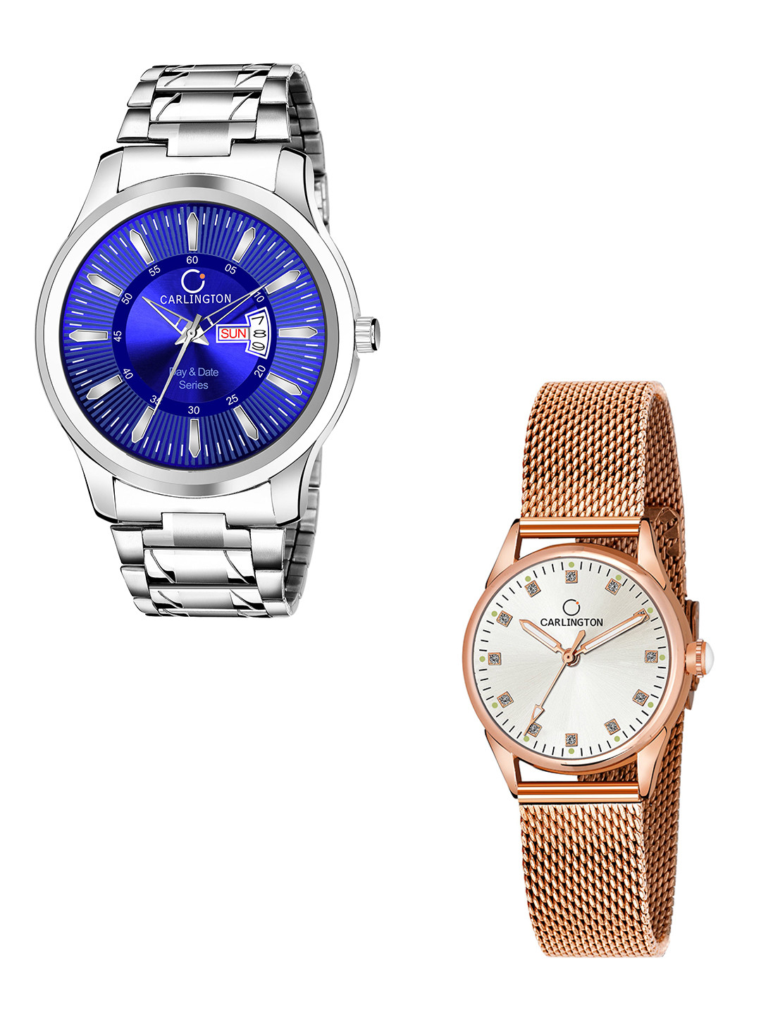 

CARLINGTON Unisex Round Dial & Stainless Steel His and Her Watches Analogue Watch CT2006, Blue