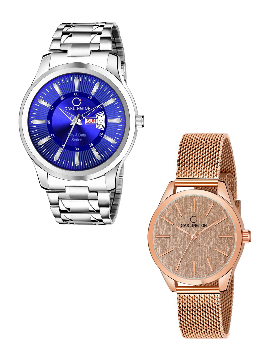 

CARLINGTON Unisex Round Dial & Stainless Steel His and Her Watches Analogue Watch CT2001, Blue