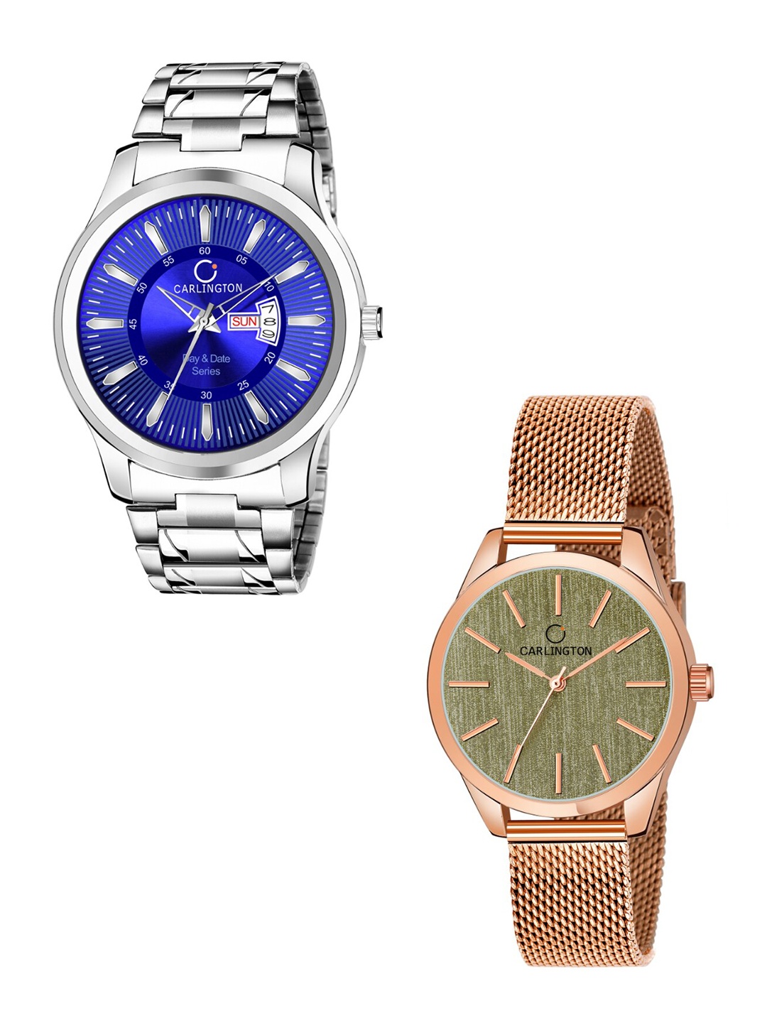 

CARLINGTON Unisex Round Dial & Stainless Steel His and Her Watches Analogue Watch CT2001, Blue