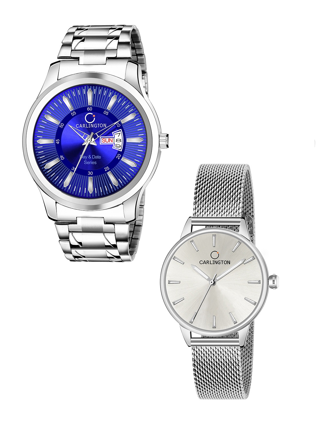 

CARLINGTON Unisex Round Dial & Stainless Steel His and Her Watches Analogue Watch CT2007, Blue