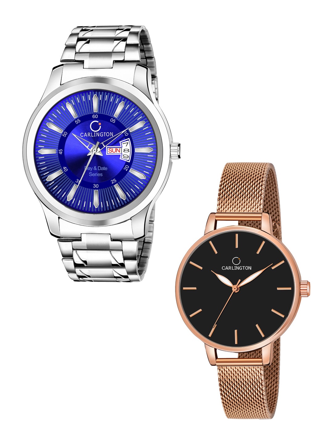 

CARLINGTON Unisex Round Dial & Stainless Steel Straps Analogue His and Her Watches CT2014, Blue