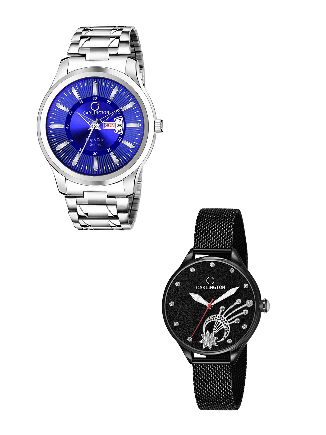 

CARLINGTON Unisex Round Dial & Stainless Steel Straps Analogue His and Her Watches CT2020, Blue