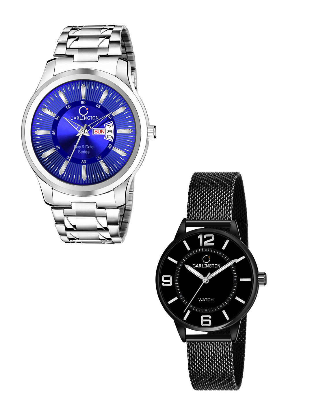 

CARLINGTON Unisex Round Dial & Stainless Steel Straps Analogue His and Her Watches CT2002, Blue