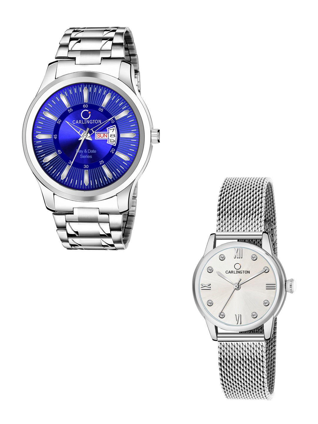 

CARLINGTON Unisex Round Dial & Stainless Steel Straps Analogue His and Her Watches CT2005, Blue