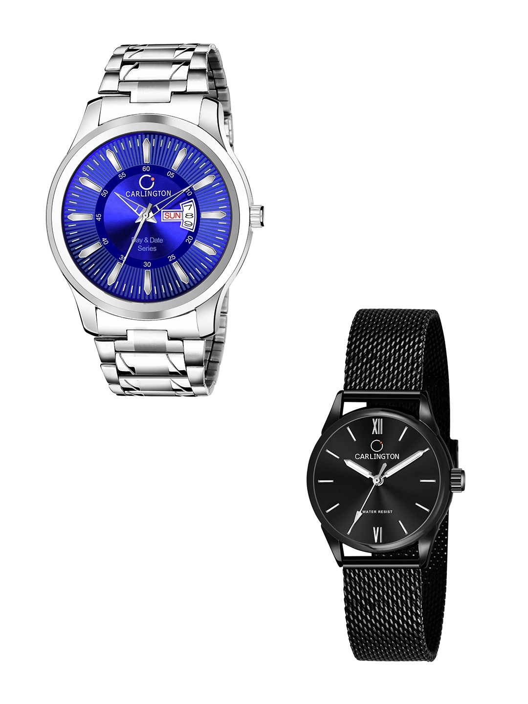 

CARLINGTON Unisex Round Dial & Stainless Steel Straps Analogue His and Her Watches CT2008, Blue