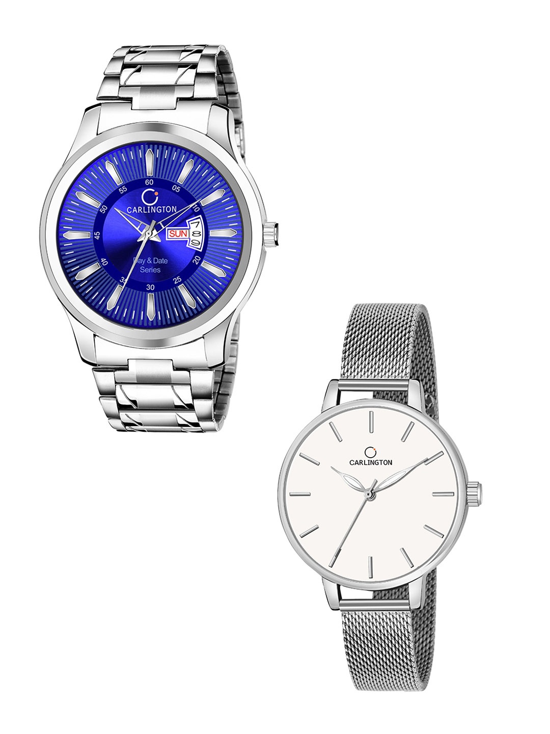 

CARLINGTON Unisex Round Dial & Stainless Steel Straps Analogue His and Her Watches CT2014, Blue