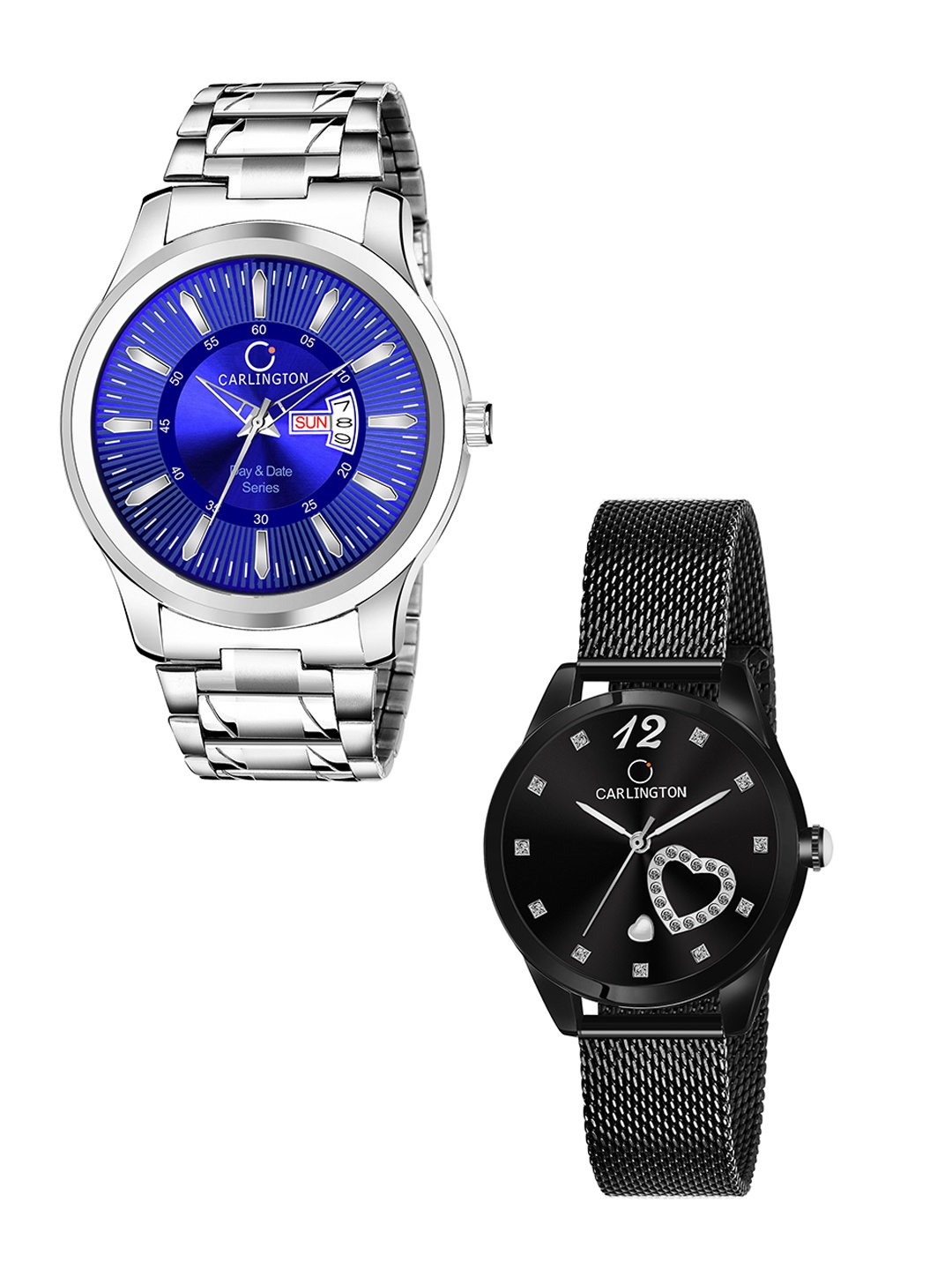 

CARLINGTON Unisex Round Dial & Stainless Steel Straps Analogue His and Her Watches CT2006, Blue