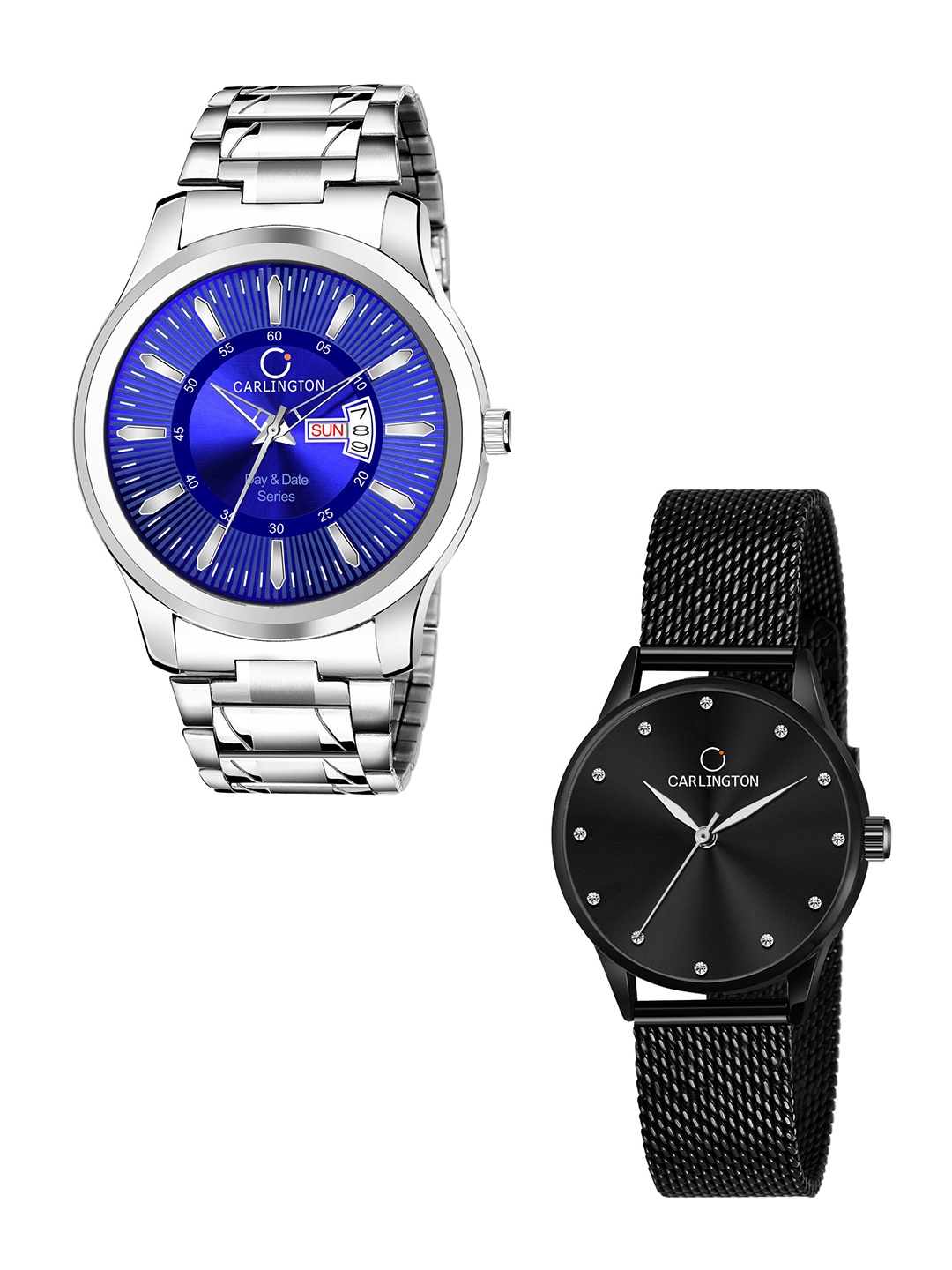 

CARLINGTON Unisex Round Dial & Stainless Steel Straps Analogue His and Her Watches CT2009, Blue