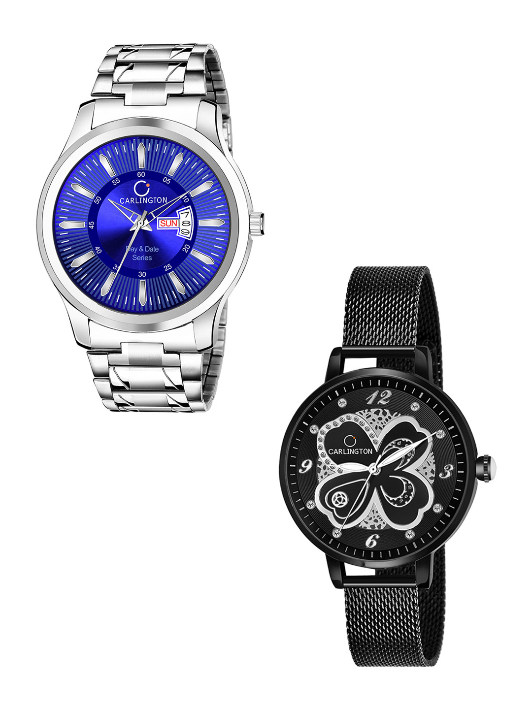

CARLINGTON Unisex Round Dial & Stainless Steel Straps Analogue His and Her Watches CT2019, Blue