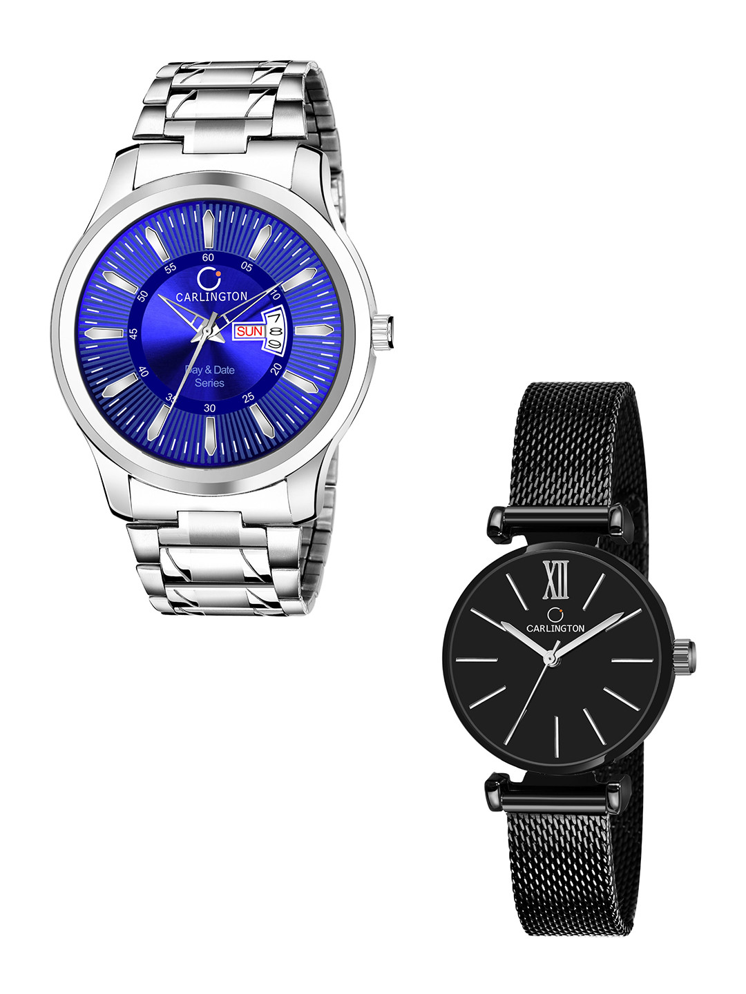 

CARLINGTON Unisex Round Dial & Stainless Steel Straps Analogue His and Her Watches CT2016, Blue