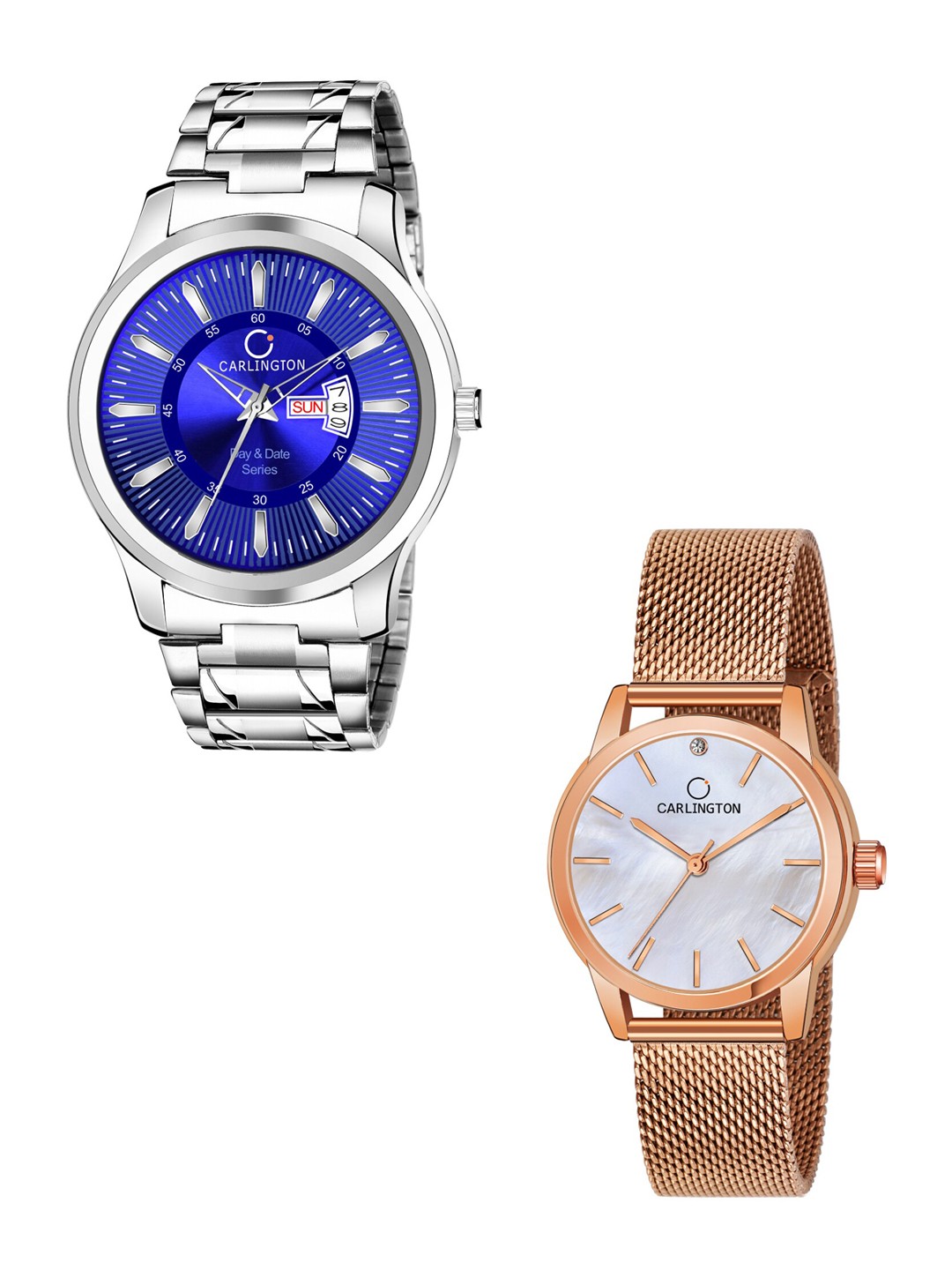 

CARLINGTON Unisex Round Dial & Stainless Steel Straps Analogue His and Her Watches CT2010, Blue
