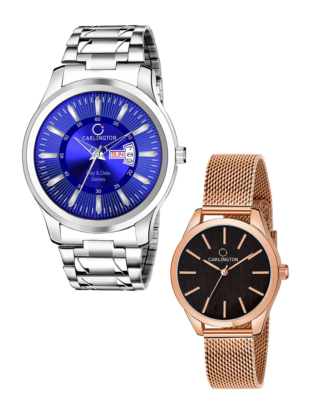 

CARLINGTON Unisex Round Dial & Stainless Steel Straps Analogue His and Her Watches CT2001, Blue