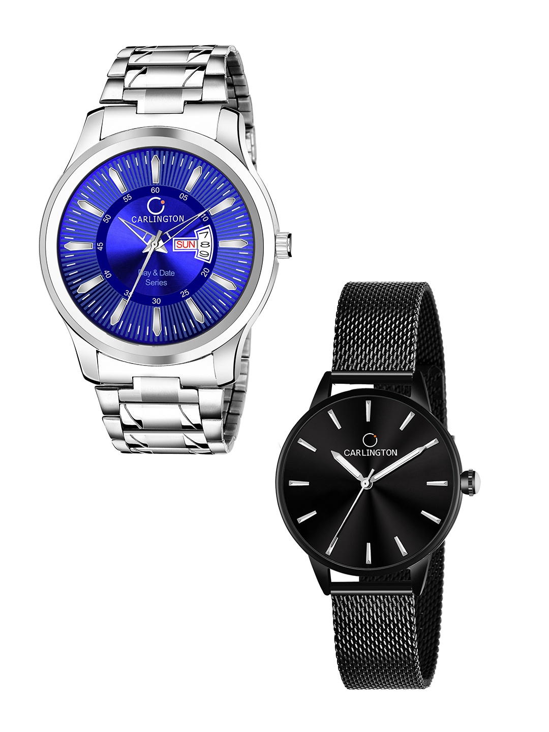 

CARLINGTON Unisex Round Dial & Stainless Steel Straps Analogue His and Her Watches CT2007, Blue