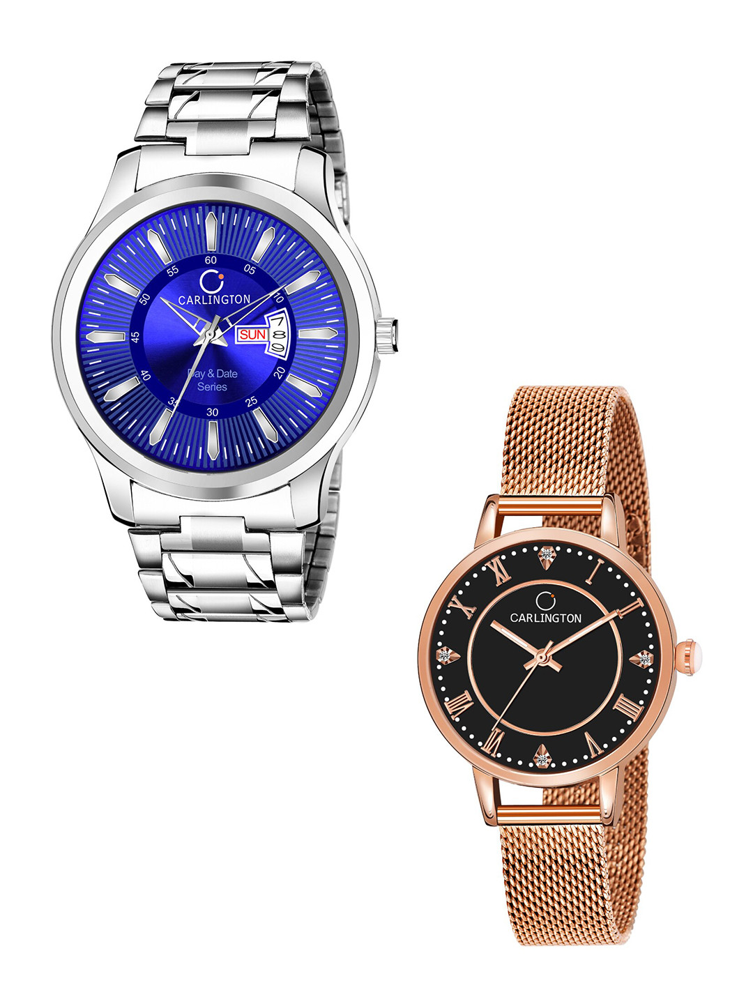 

CARLINGTON Unisex Round Dial & Stainless Steel Straps Analogue His and Her Watches CT2013, Blue