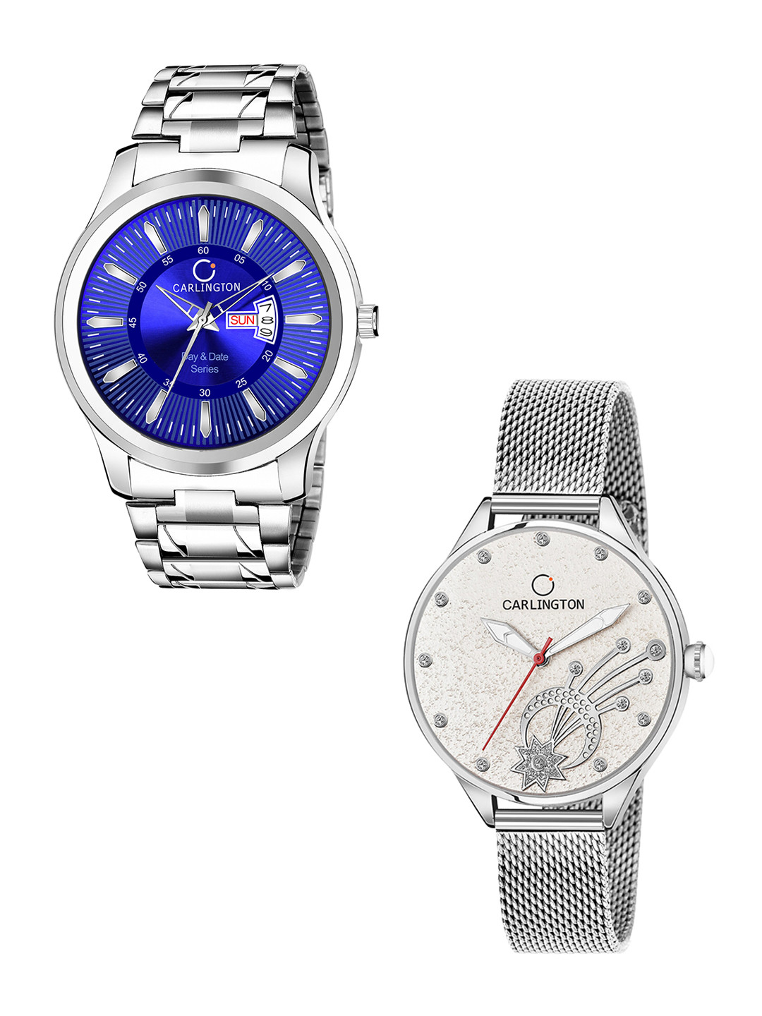 

CARLINGTON Unisex Round Dial & Stainless Steel Straps Analogue His and Her Watches CT2020, Blue