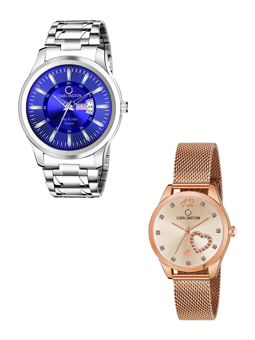 

CARLINGTON Unisex Round Dial & Stainless Steel Straps Analogue His and Her Watches CT2006, Blue