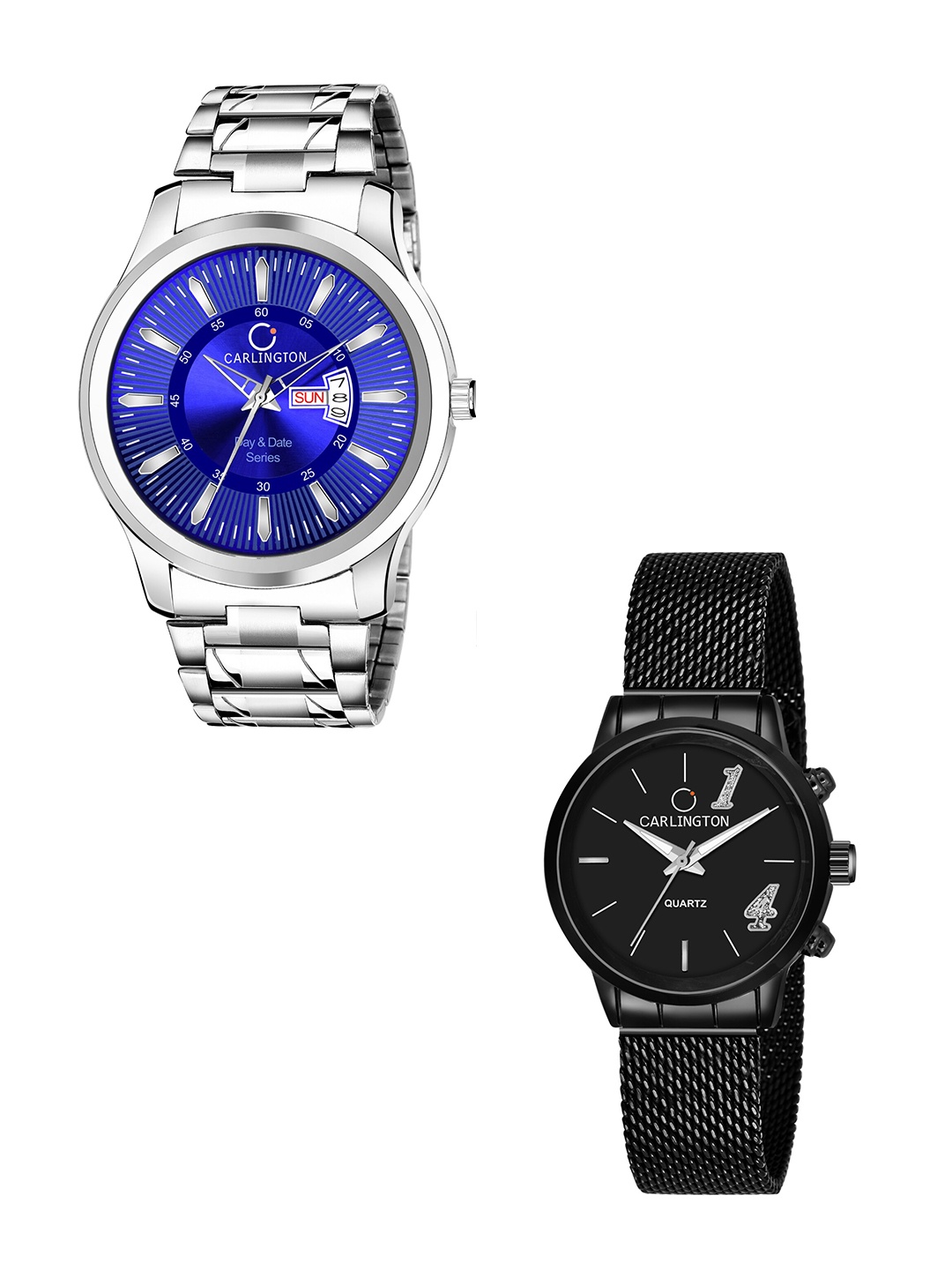 

CARLINGTON Unisex Round Dial & Stainless Steel Straps Analogue His and Her Watches CT2012, Blue