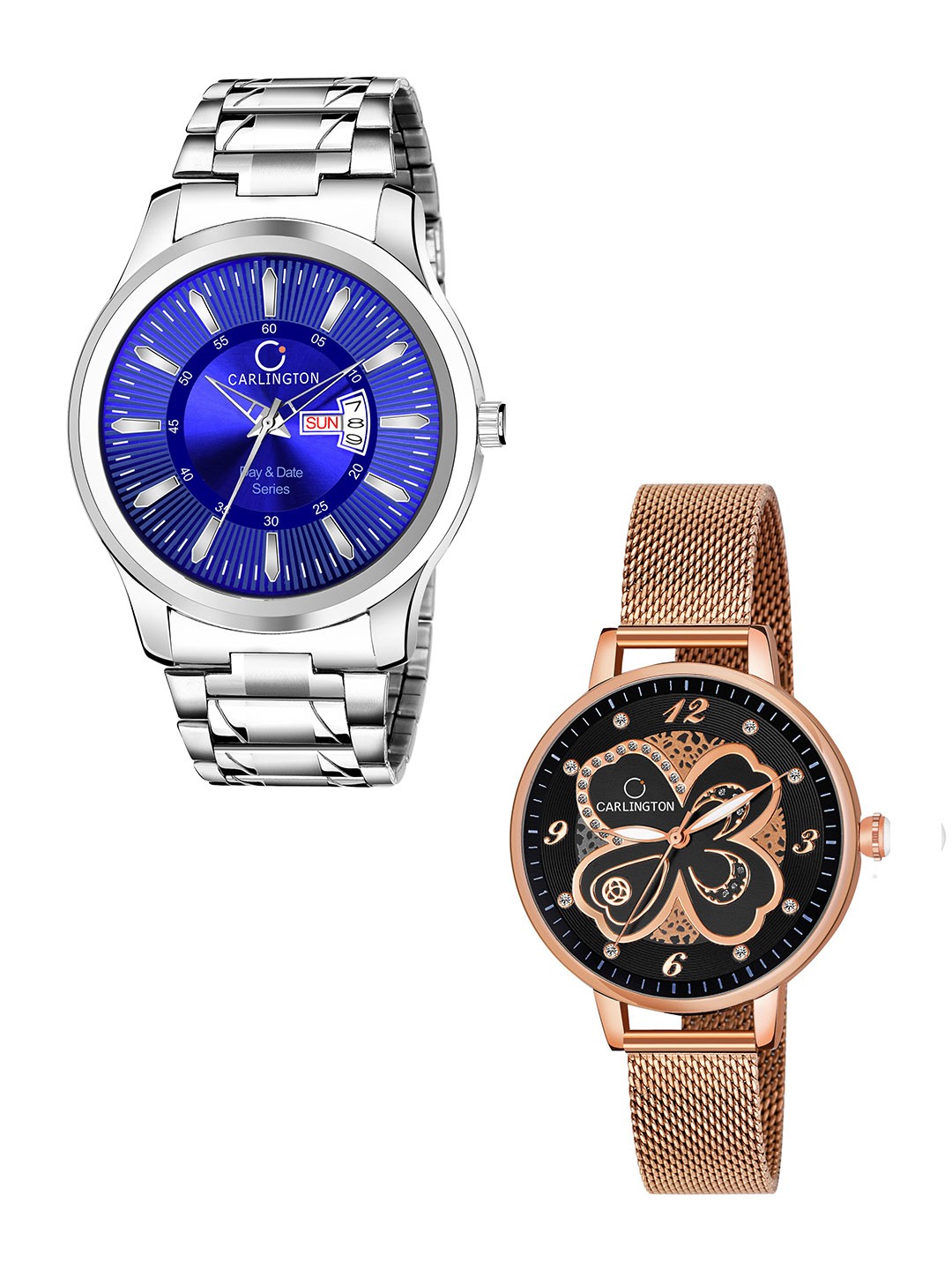 

CARLINGTON Unisex Round Dial & Stainless Steel Straps Analogue His and Her Watches CT2019, Blue