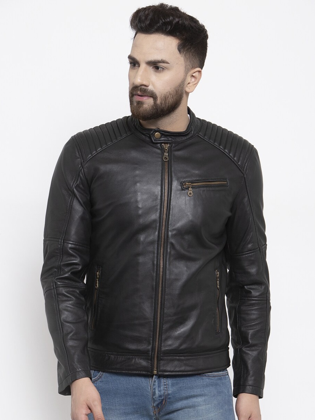 

WELBAWT Men Black Leather Lightweight e-Dry Technology Biker Jacket