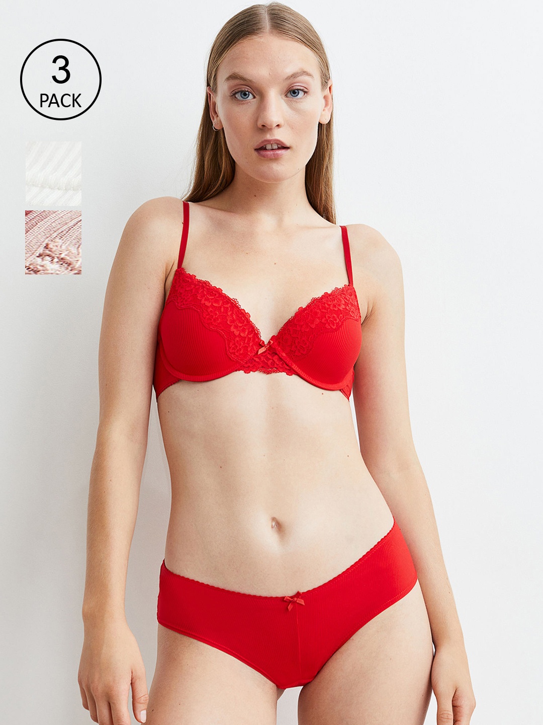 

H&M Women Pink & Red 3-Pack Hipster Briefs