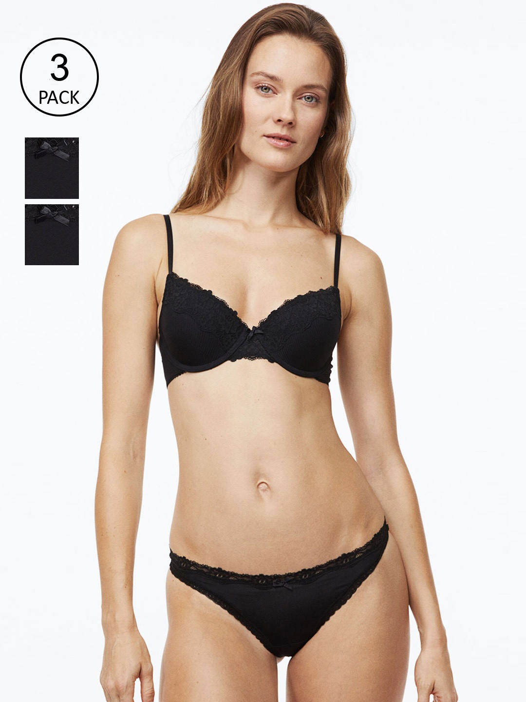 

H&M Women Black 3-Pack Jersey Thong Briefs